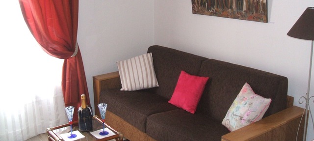 Beautiful view over the city and beautiful living room, bright kichen in Paris