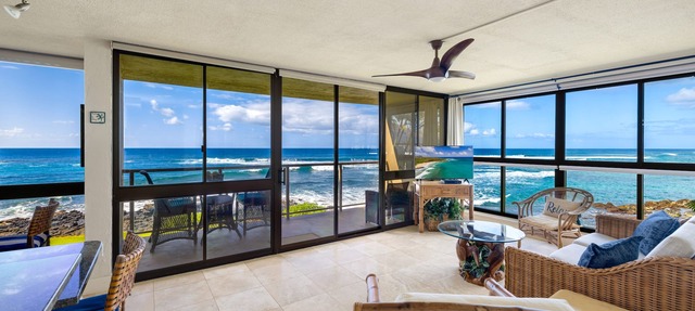 Best Oceanfront - Walls of windows on famous surf and sunset, 2BR/2BA, A/C in Koloa